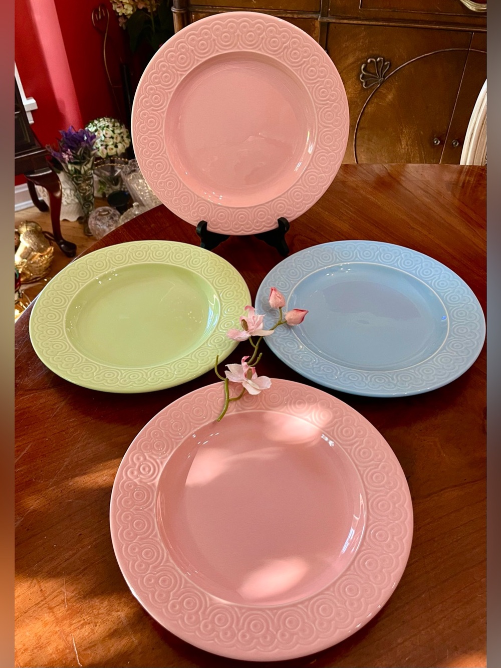 Set of 4 Disney Hidden Mickey 11" Dinner Plates Portugal Pastel Mix & Match